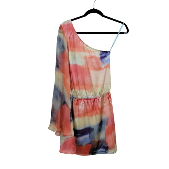 NWT MARCIANO One-Shoulder Watercolor Print Silk Dress Women's Sz S - Picture 3 of 9